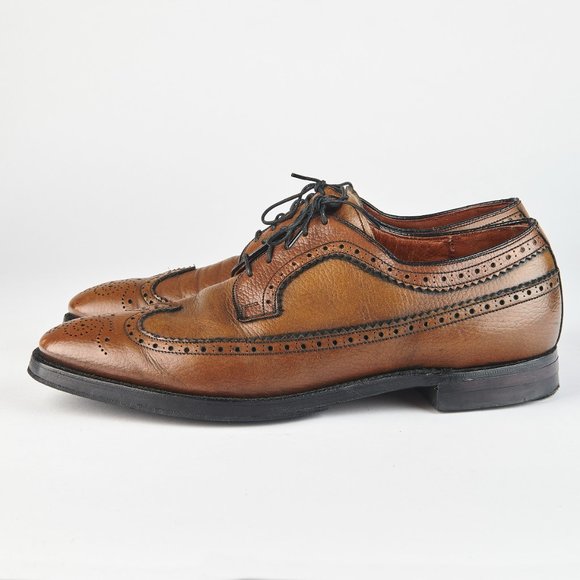 Eatonia Walnut Men's 10 M  LWB Longwing Wingtip Brogue Derby Vibram Goodyear - Picture 4 of 12